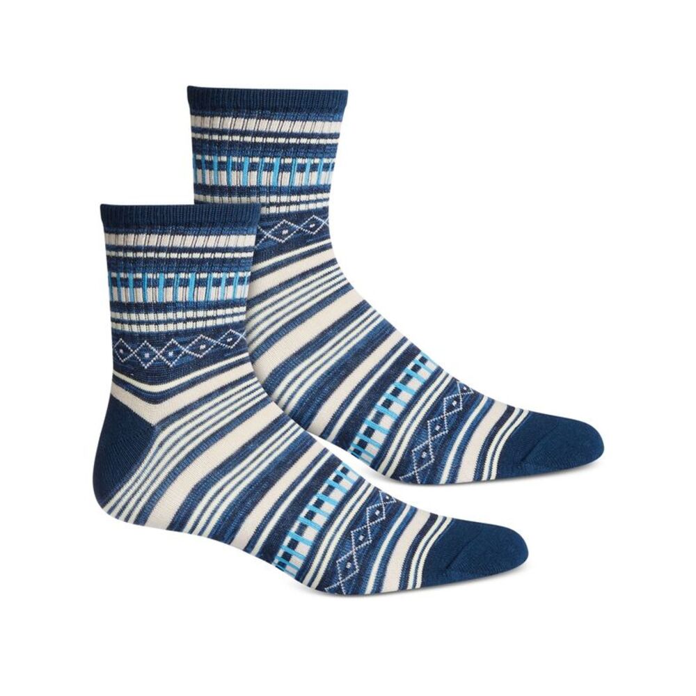 SUN STONE Mens Blue Geo Stripe Stretch Ribbed Casual Quarter Socks 7-12
